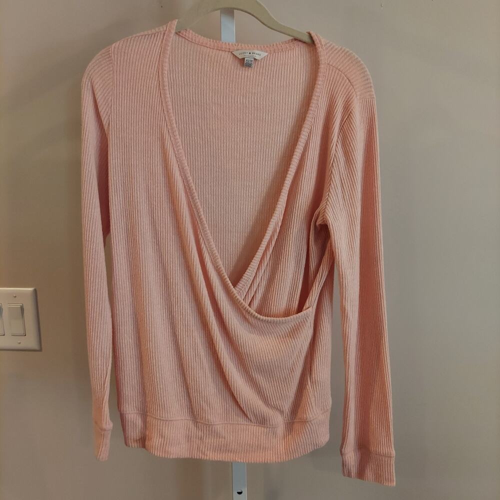 Lucky Brand Faux Wrap Top XS Pink Ballet Core Coquette Soft Girly